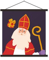 Porte-affiche avec affiche - Affiche scolaire - Sinterklaas - Décoration - Saint - Enfants - Garçons - Filles - Kids - 120x120 cm - Lattes noires