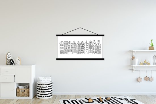 Porte-affiche avec affiche - Affiche scolaire - Maison - Amsterdam - Zwart - Wit - 120x60 cm - Lattes noires