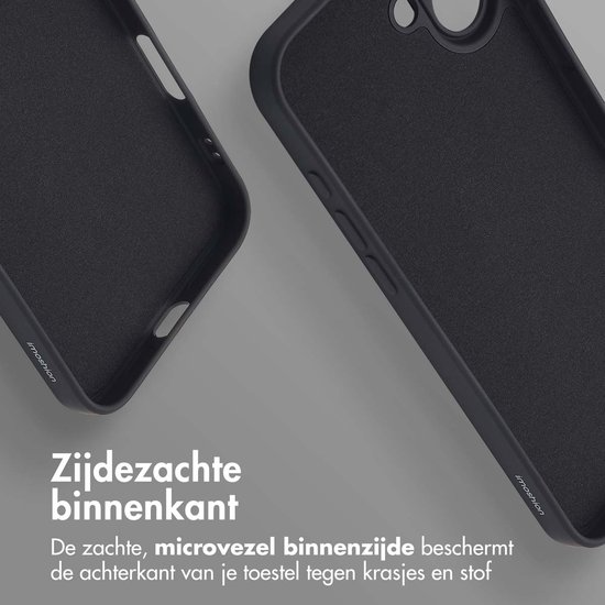 Binnenzijde van een zwarte backcover met een zachte microvezel voering.
