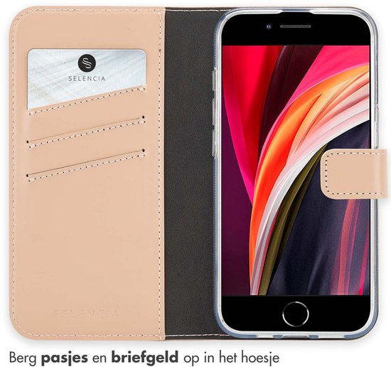 Étui Selencia - Adapté à iPhone 16e - Bookcase en cuir véritable - Pink poudré