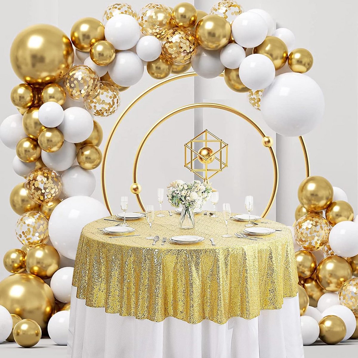 Gouden Ronde Pailletten Tafelkleed voor Feestelijke Decoratie