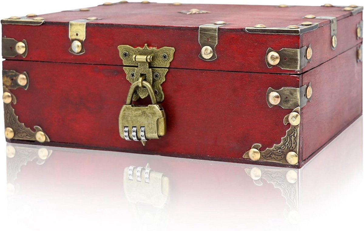 Vintage Houten Schatkist met Slot voor Opslag en Decoratie