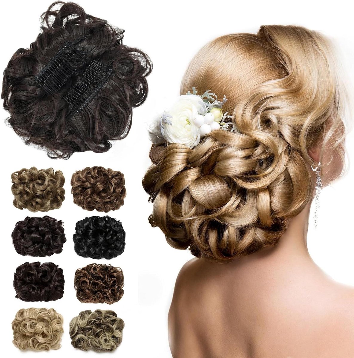 VVGoods - Krullend haarstukje voor dames, bruin haar, dik haar, haarverlenging