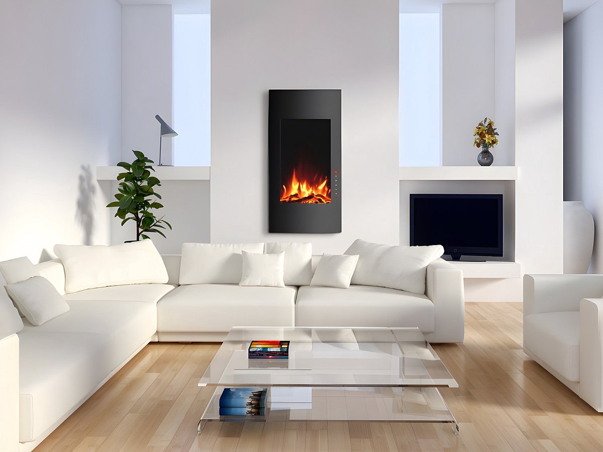Vente-unique Elektrische sfeerhaard VULCANO - L41 x D13 x H81 cm - Zwart L 40.8 cm x H 81.4 cm x D 13 cm