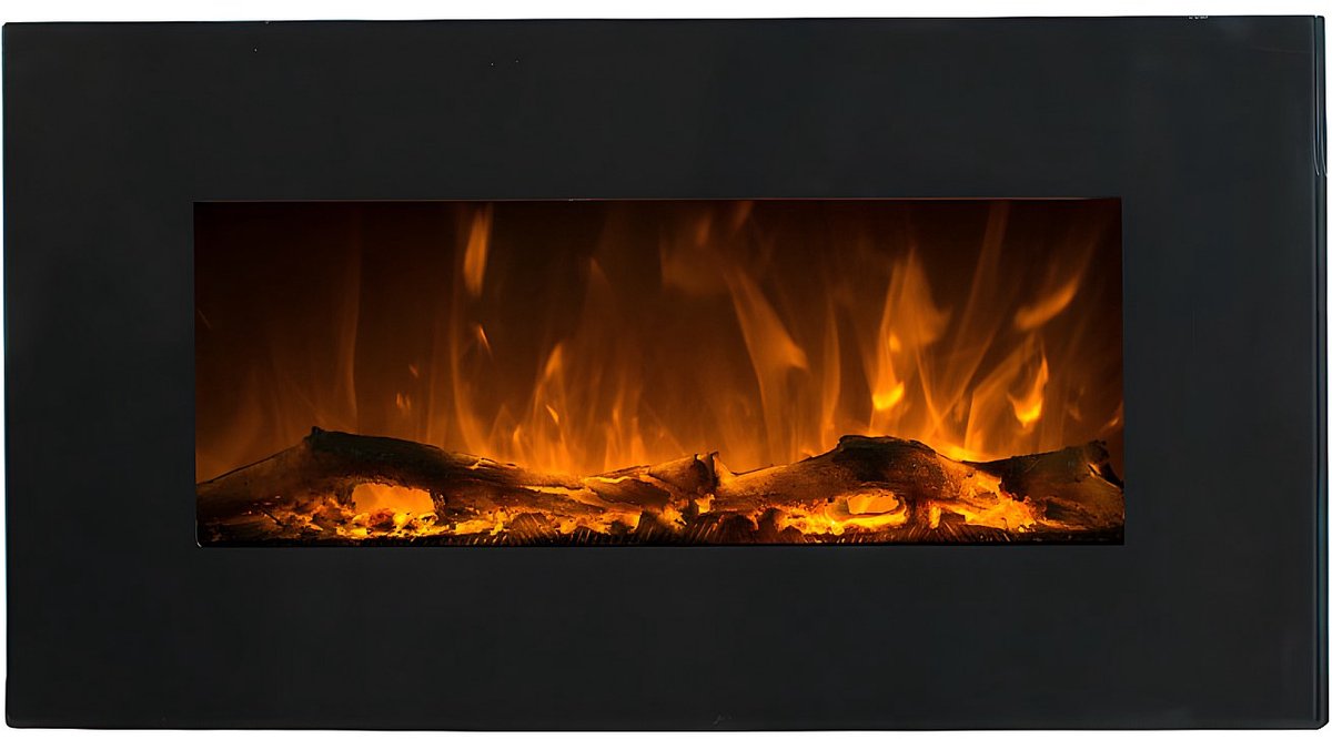 Vente-unique Elektrische sfeerhaard CHANDELA - L84 x D14 x H45 cm - Zwart L 84 cm x H 45 cm x D 14 cm