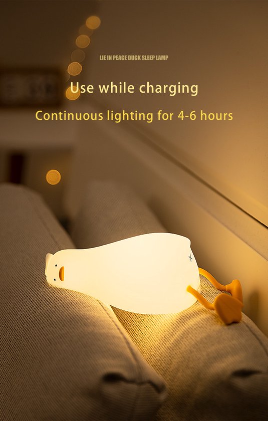 Babykamer Nachtlampje -Kinderkamer Nachtlampje - Lazy Duck - USB -Led Dimmer - Drie dimbare niveaus - Kan getimed worden -Dimbare Touch Sensor LED Lamp voor Kinderen -Kindvriendelijk - Mobielhouder -Liggende eend nachtlampje - Wit van Merkloos — afbeelding 5