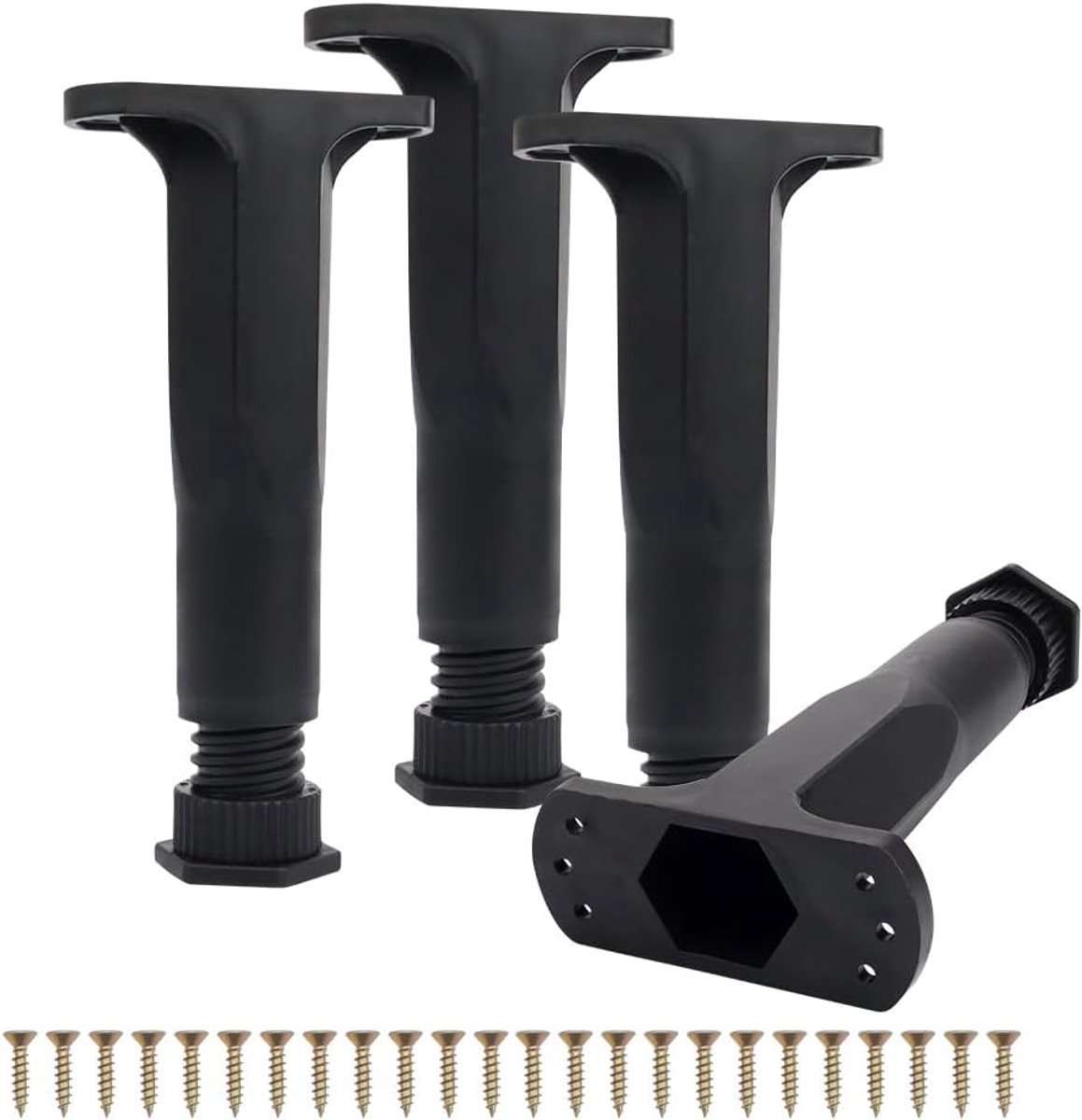 Stunq® Zwarte Meubelpoten Verstelbaar Set van 4 - Hoogteaanpassing 16-28 cm