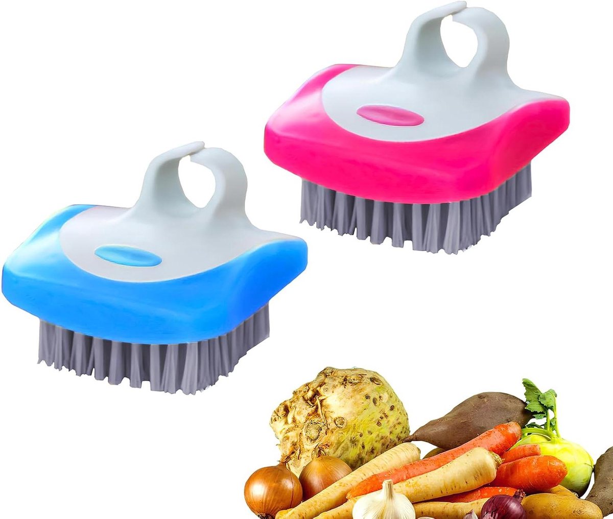 Cosensi - Groenteborstel voor aardappelen en fruit - Reinigingsborstel met stijve borstelharen - Comfortabele vingergreep - Afwasborstel voor keuken - Willekeurige kleur