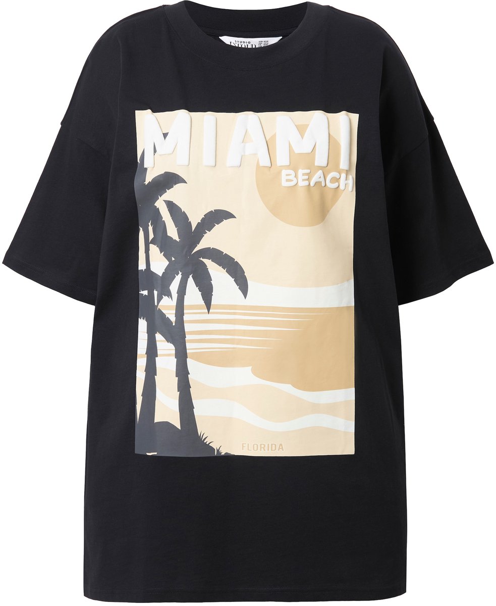 Studio Untold - Dames - T-shirt oversized Paloma Beach - Zwart - Maat 42+