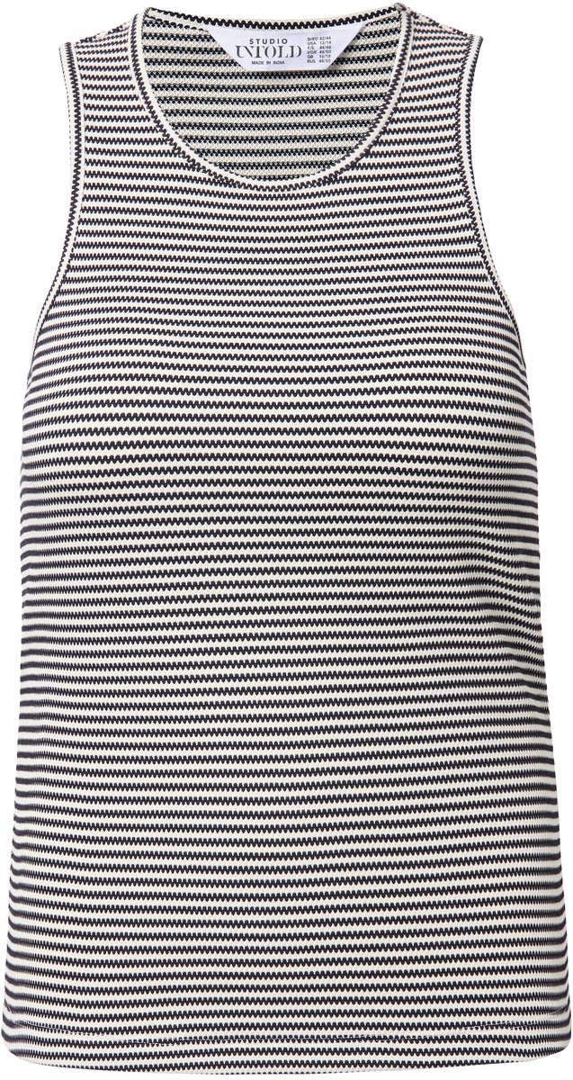 Studio Untold - Dames - Tanktop slim shape structuurjersey strepen - Zwart - Maat 46+