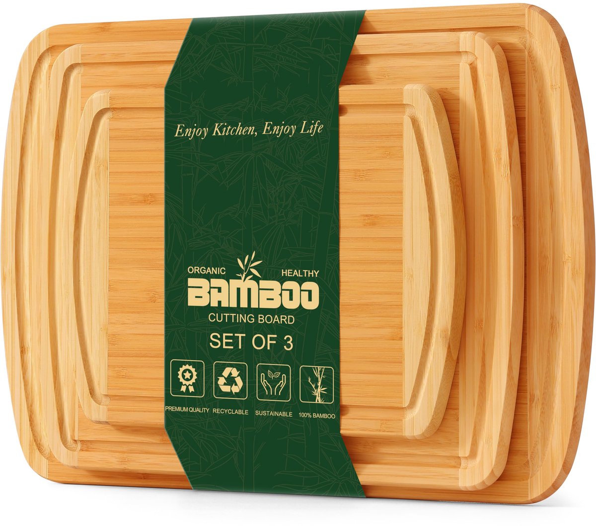 Smiry Snijplankenset - 3 stuks - Snijplanken bamboe - Snijplank hout - Keukenplanken(30x22.5/36.5x29/44.5x31.5cm)