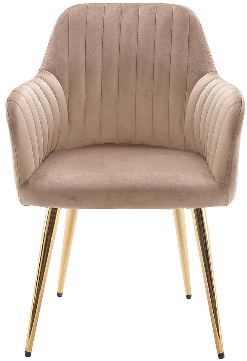 Vente-unique Set van 2 stoelen met armleuningen van fluweel en goudkleurig metaal - Beige - ELEANA