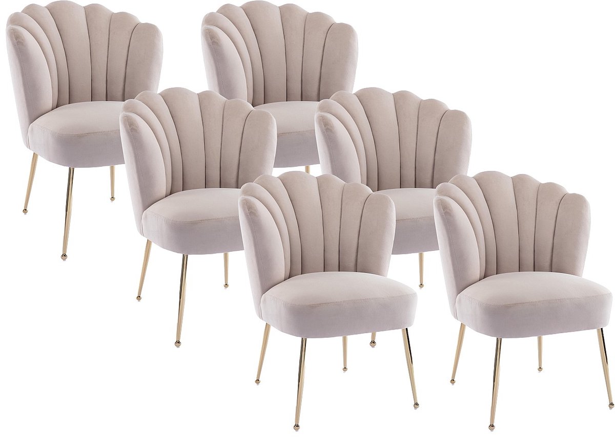 Vente-unique Set van 6 stoelen van fluweel en goudkleurig staal - Beige - RUTY