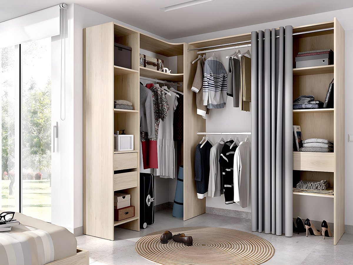 Vente-unique Verstelbare kledingkast GONTRAN - L164 / 214 CM - Eiken en grijs