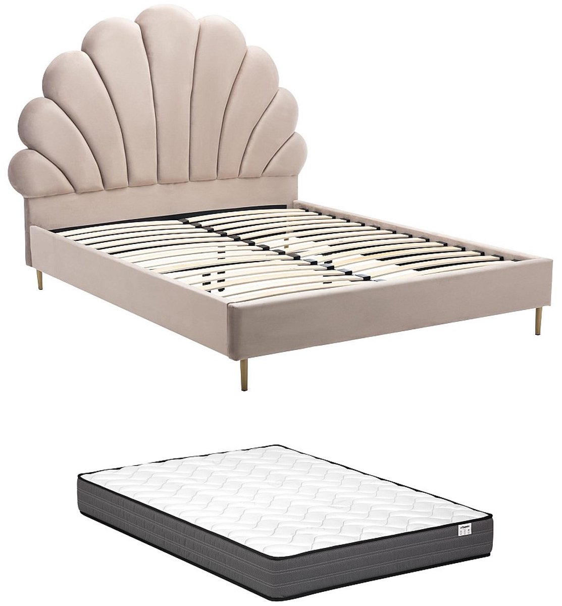 Vente-unique Bedframe fluweel beige 160 x 200 cm