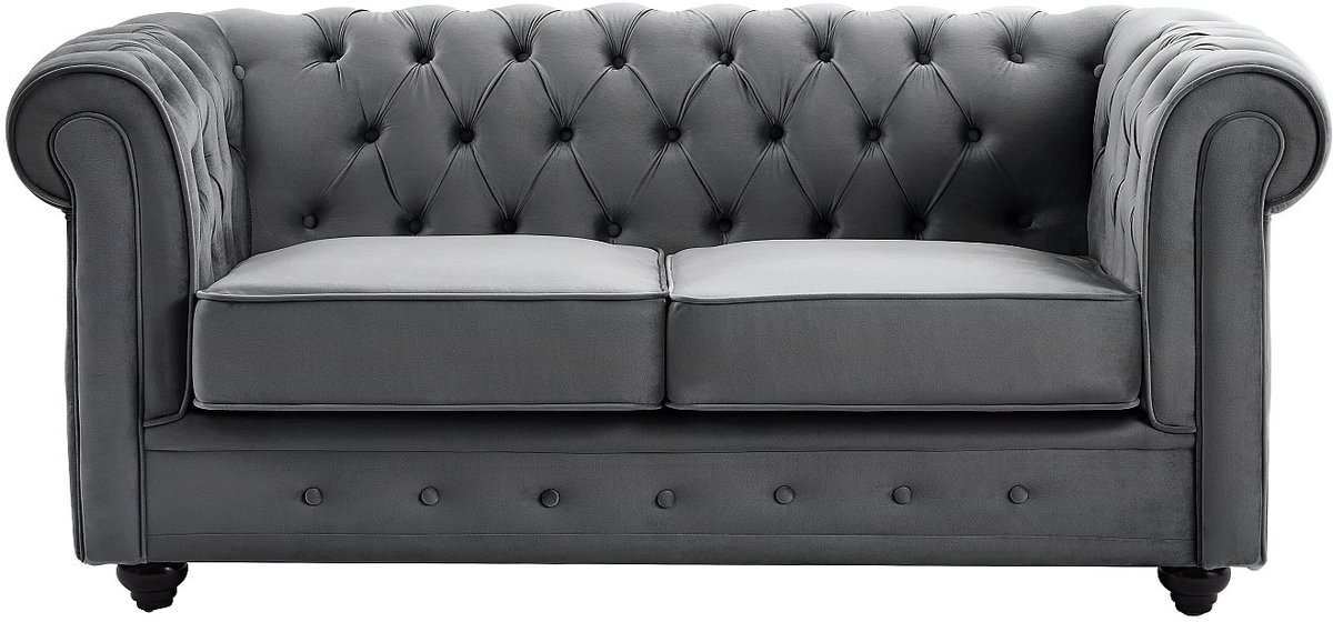 Vente-unique Tweezitsbank van antracietkleurig velours CHESTERFIELD Antracietgrijs