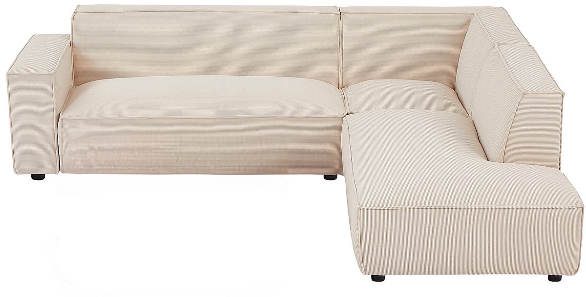 Vente-unique Grote hoekbank met rechterhoek van beige ribfluweel - BORORE