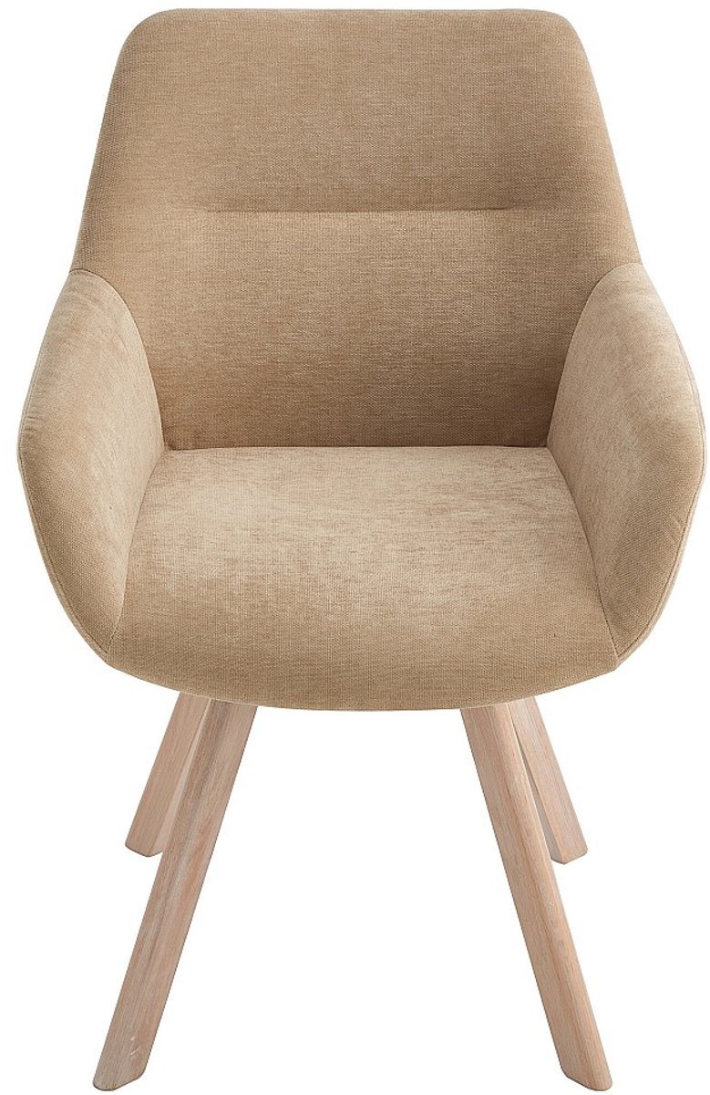Vente-unique Set van 2 draaistoelen met armleuningen van stof en eikenhout - Beige - VELBURY
