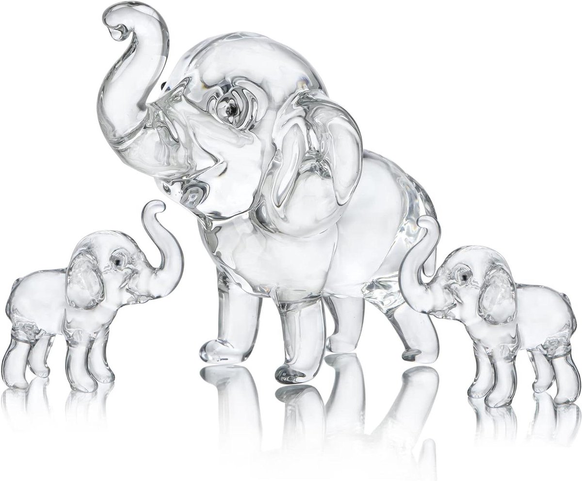 Cosensi - Olifant Familie Verzamelbeeldjes met Kristal | Woondecoratie en Geschenkidee | Set van 3