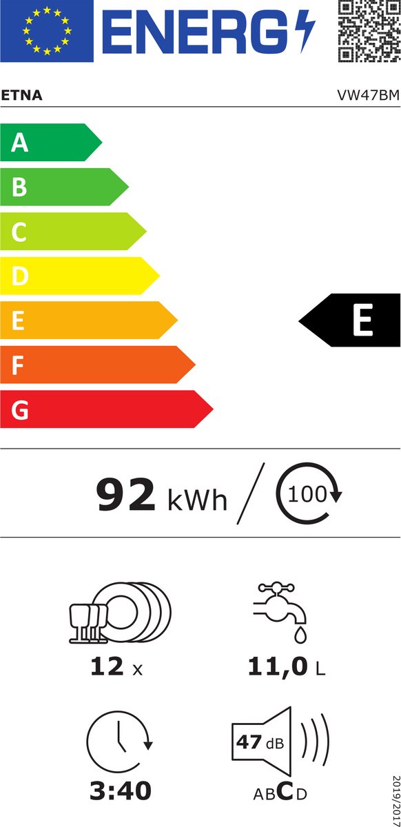 ETNA VW47BM - Inbouwvaatwasser - Meervoudig filtersyteem - 6 programma's - 12 couverts — afbeelding 2