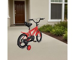 Kinderfiets 14 Inch Fiets Jongens Meisjes Rood Frame Van Koolstofstaal Met Zijwieltjes Voor Cadeau