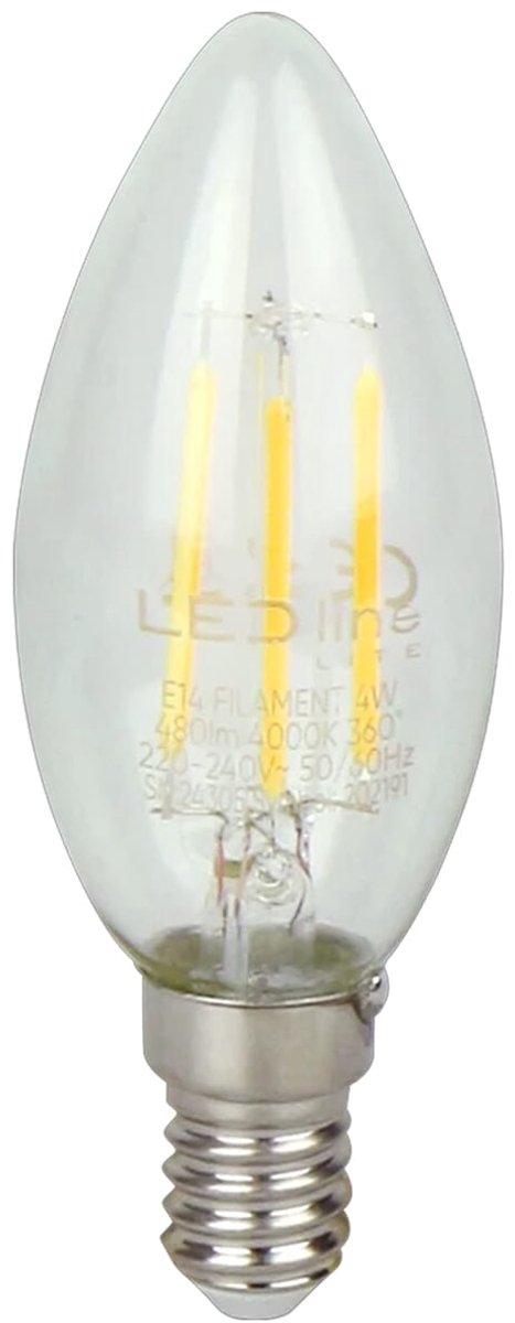LED line LITE LED Filament Kaarslamp C35 E14 - 4W (vervangt 40W) - 480lm - Ø35mm - 230V - Energiezuinig