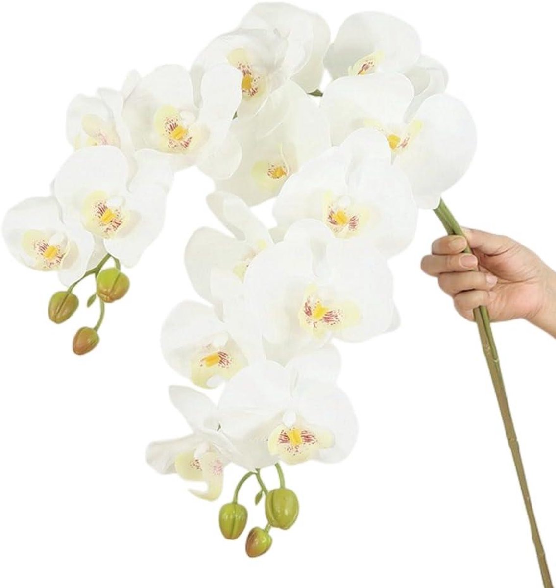 Cosensi Kunstbloemen orchidee stengels 2 stuks met realistische touch - 9 inch takken met 9 bloemen - Witte nep orchideeën voor bruiloft, feest, huis en tuindecoratie. Any