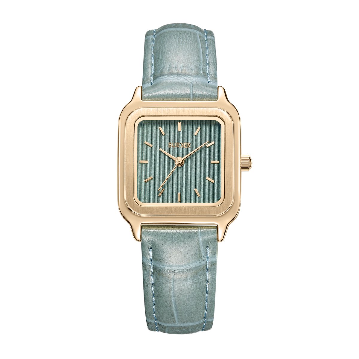 BURKER Macy Horloge Dames - Vierkant - Goud Grijs - Leren Band - 33 mm