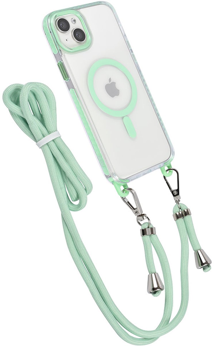 TUNIQ telefoonhoesje voor Apple iPhone 15 Plus - MagSafe backcover met koord - Groen
