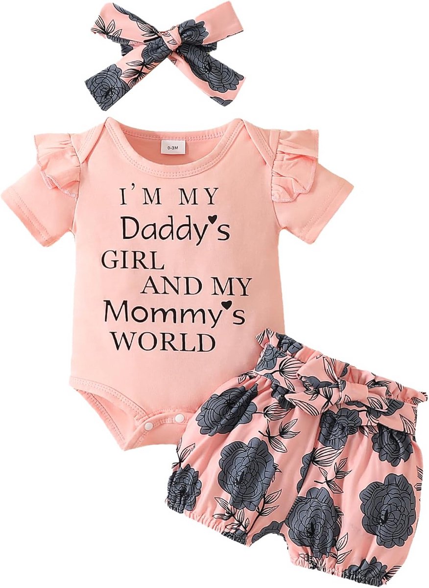 Schattige 3-delige Katoenen Kledingset voor Babymeisjes: Jurk, Shorts en Body