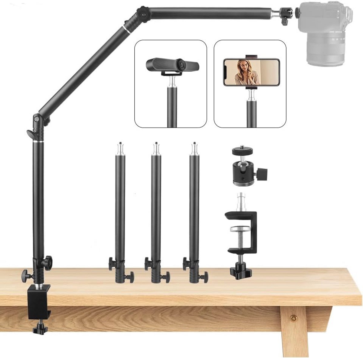 Camera Tafelstatief met Flexibele Arm en 1/4" Bal Hoofd voor Fotografie