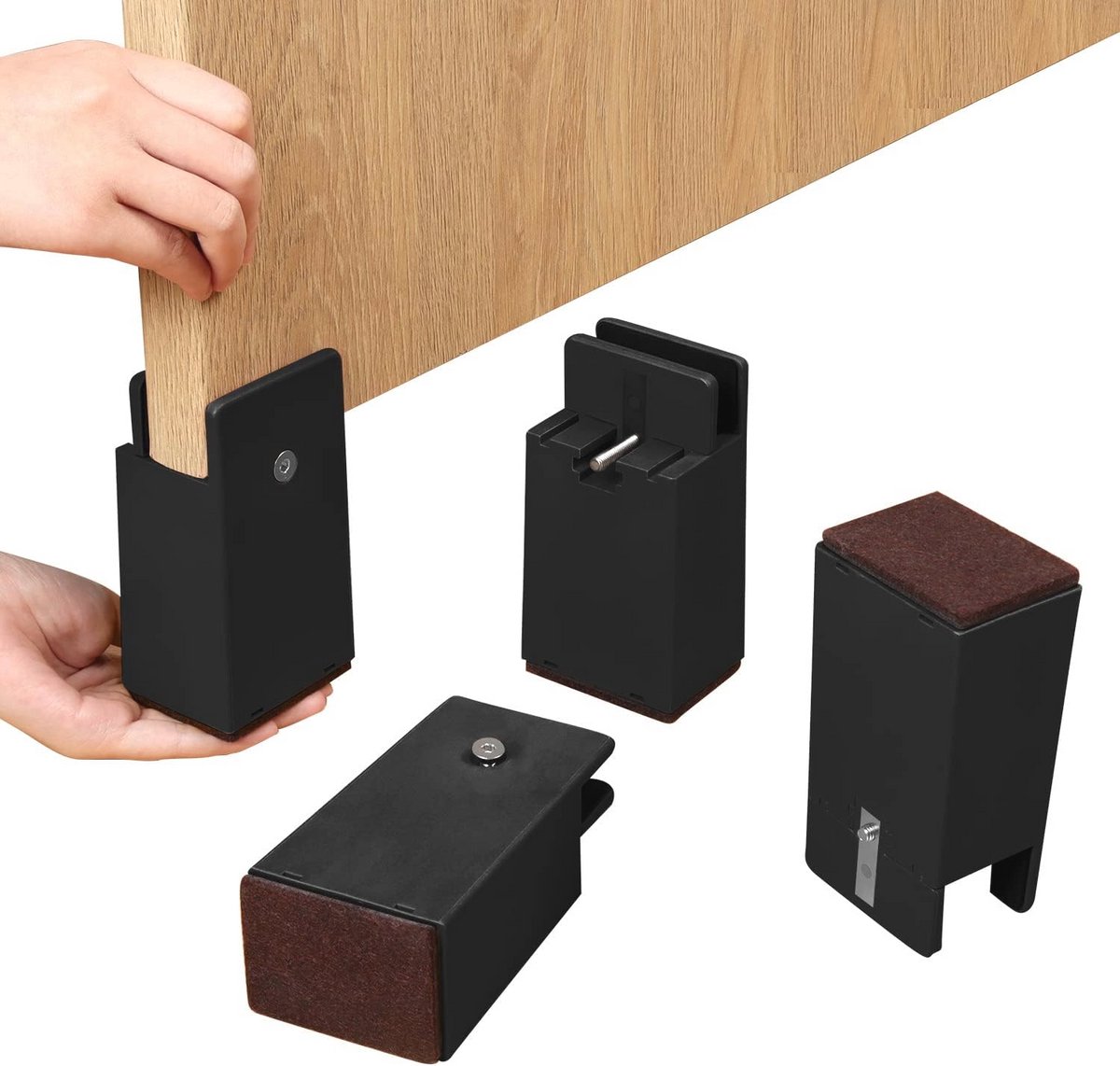 Verstelbare meubelverhogers voor bed, bank en stoel, 10 cm hoogte, zwart, set van 4