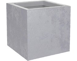 Vierkante plantenpot 21 L - Betonnen uitstraling - Enkele wand - Wateropslagzone - 29,5 x 29,5 x H 29,5 cm - Beton grijs