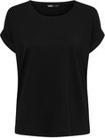Zwart T-shirt met korte, opgerolde mouwen, recht model.
