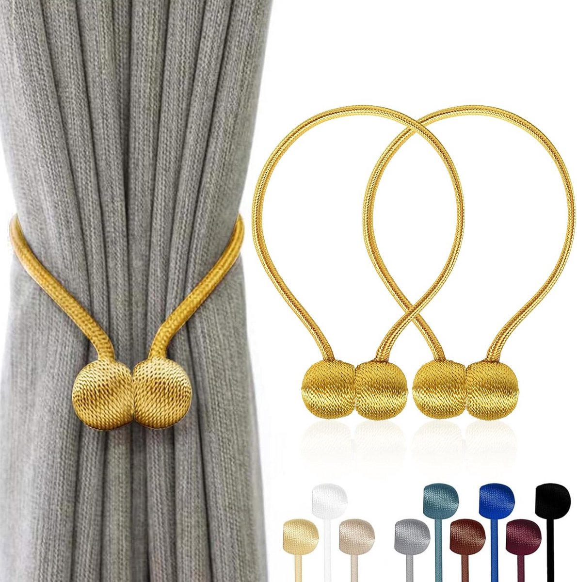 Set van 2 Magnetische Gordijnhouders – Decoratieve Gordijn Clips zonder Boren – Goudkleurig