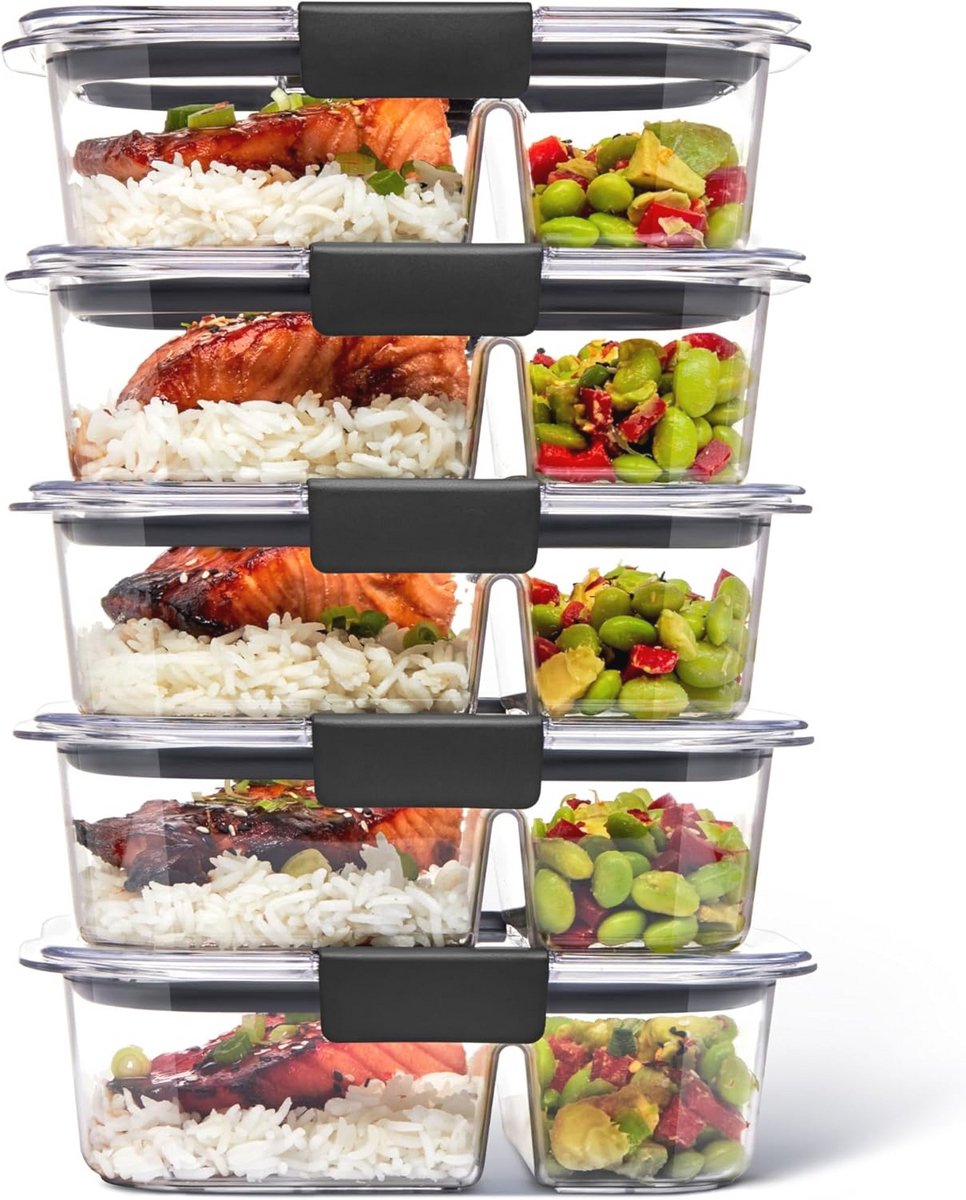 2-Compartiment Voedsel Opslag Containers - 5-Pack, 2,85 Cup - Perfect voor Maaltijd Prep