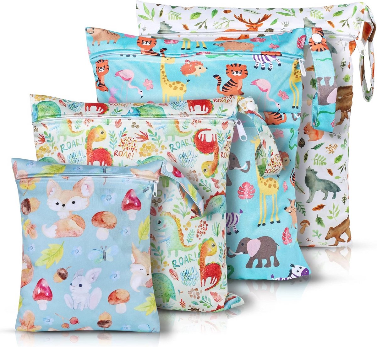 Waterdichte Herbruikbare Natte Zakken voor Baby's en Peuters - 4 Stuks Organizer voor Luiertas