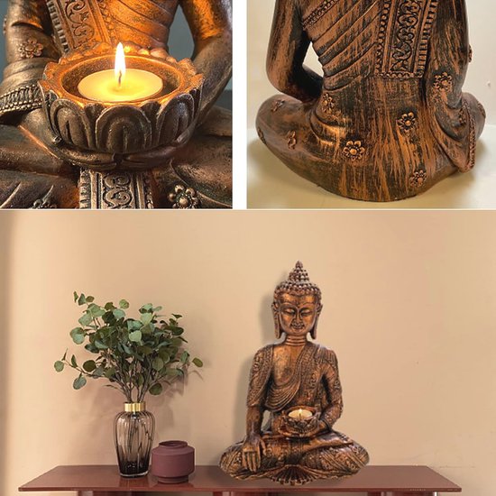 Meditatie Boeddha Ornament Beeldje met Kaarsenhouder - Zittend Boeddhabeeld voor Tuin en Balkon — afbeelding 2