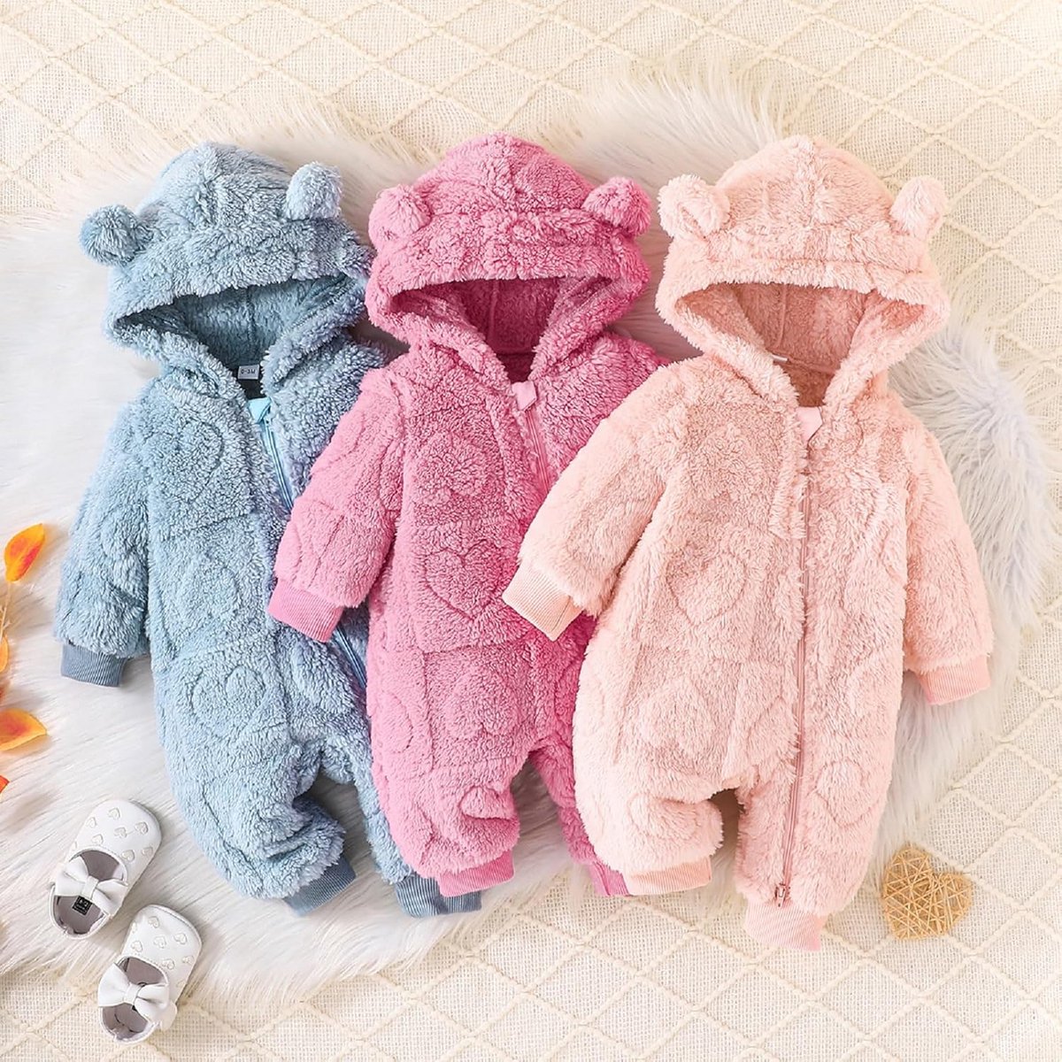 Schattig Winter Snowsuit voor Pasgeborenen met Capuchon - Fleece Jumpsuit