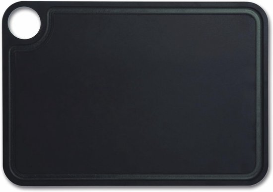 ARCOS Snijplank met Kanaal en hanger, Glad Oppervlak voor het Snijden van Voedsel in Cellulosevezel en Hars, Professioneel Vlees- en Groentesnijgereedschap, Serveerplank, Zwart, 377 x 277 mm
