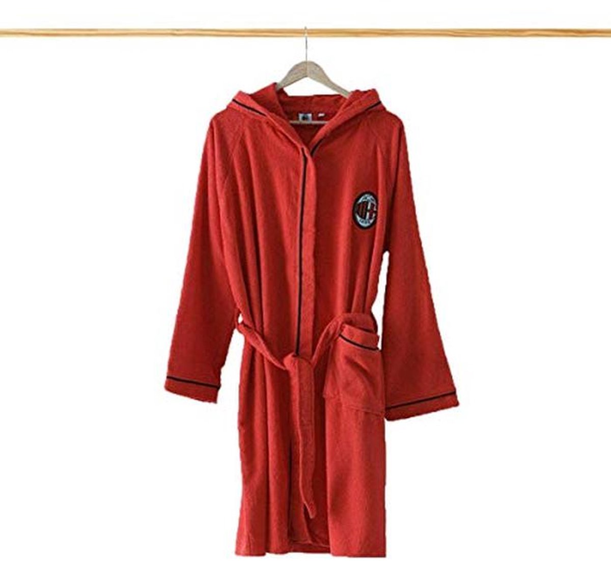 Badjas microbadstof voor volwassenen in rood/zwart