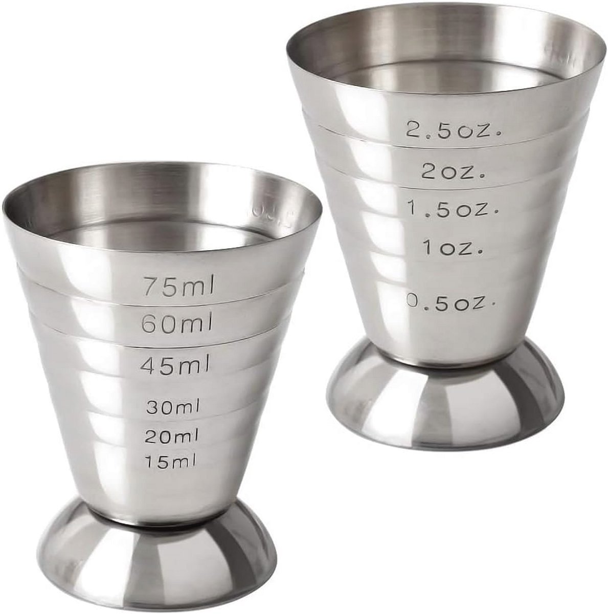 Stainless Steel Cocktail Jiggers - 2.5oz Shot Measure Cups for Bars & Home Use
