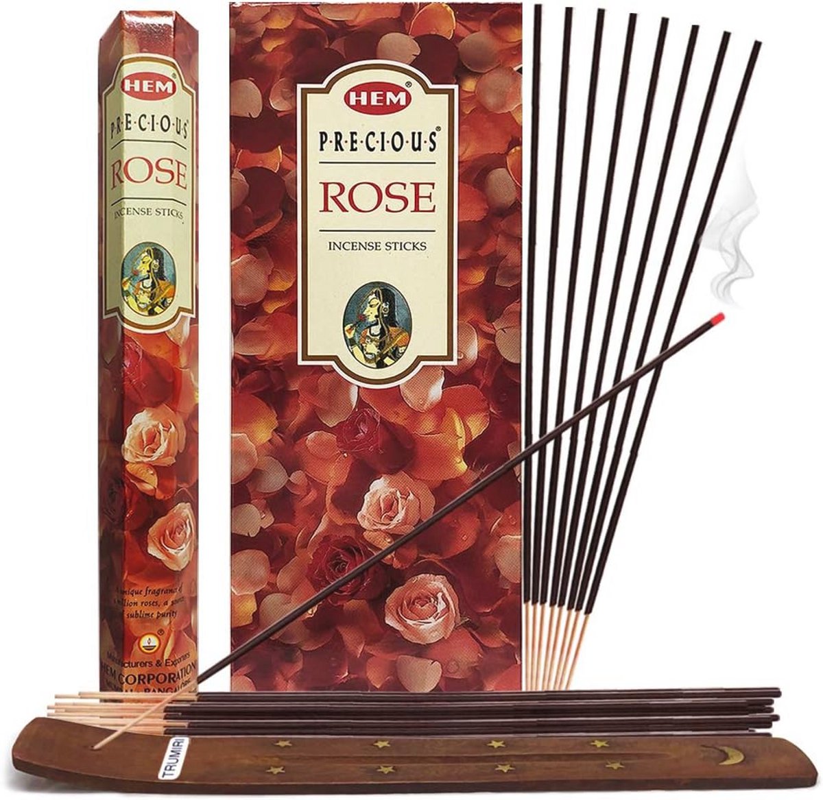 Kostbare Rose Wierookstokjes Bundel met Houder - 120 Stuks, 6 Sets van 20