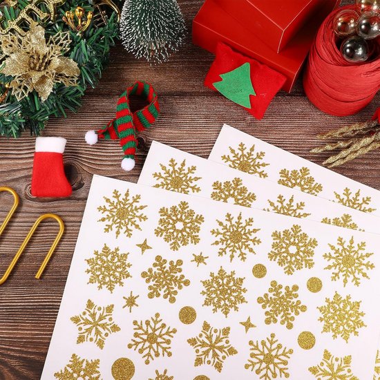 Becellen 12 vellen kerstsneeuwvlokken stickers, zelfklevende glanzende sneeuwvlok zegelstickers glitter labelstickers voor kerstkaart envelop snoep zakje decoraties