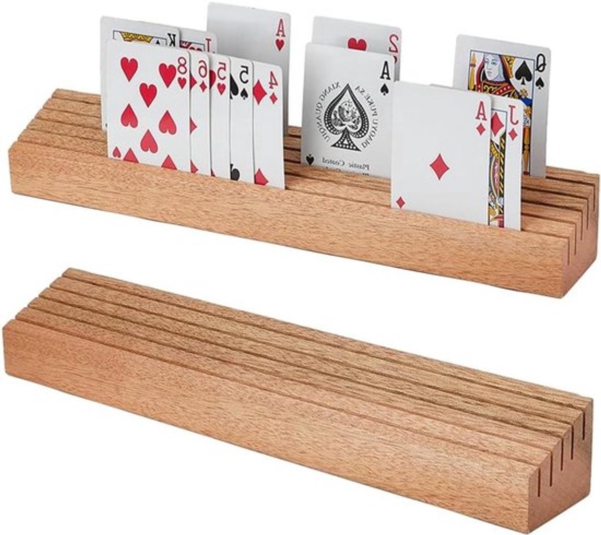 Kaartspeelhouder met 5 sleuven van beukenhout - Wenskaarten organizer voor Bridge en Canasta - Presentatiestandaard met groeven - 56 x 35 x 5 cm