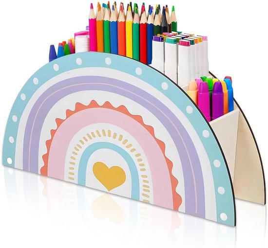 GAMENOTE Regenboogkleurige houten bureau-organizer, van natuurlijk hout