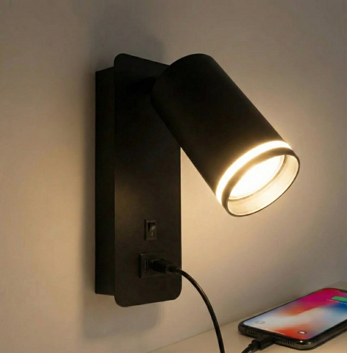 ENUOTEK Touch Dimbare LED Wandspot voor Slaapkamer Hoofdeinde Licht, Wit Flexibele Wand Leeslamp met 5V2A USB-uitgang, 4 Helderheidsniveaus, Neutraal Wit Licht, Stroomuitval Geheugen