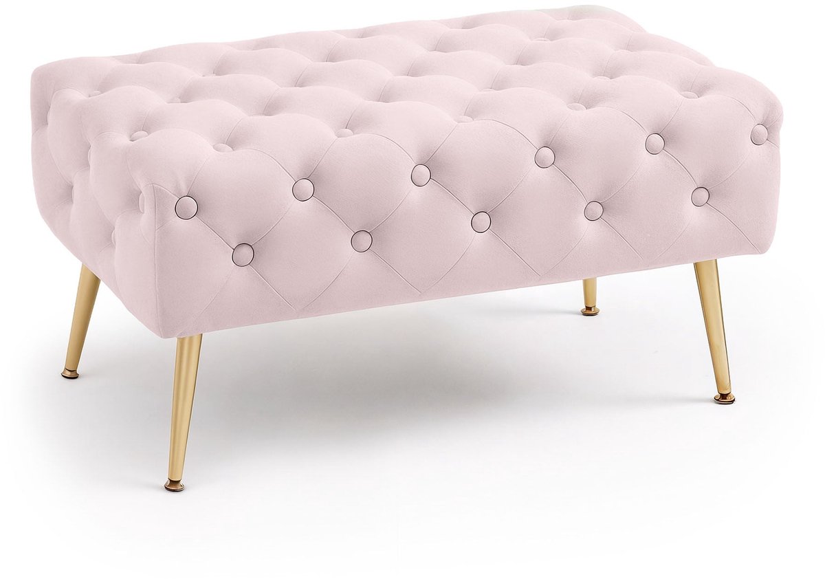 Gestoffeerde Bank MADRID 80 cm / Banken voor de Slaapkamer / Halbank / Bank met gewatteerd patroon / fluweel Bank met Gouden poten / Poederroze