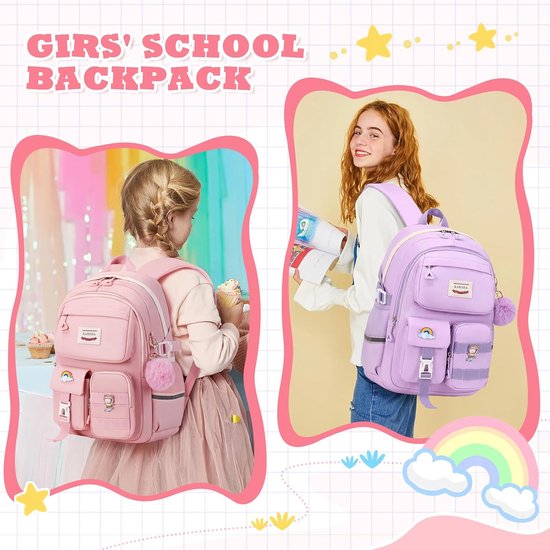 19L Boekentas Met Lunchtas SellerFun Geometrisch Bedrukte Schooltas Voor Meisjes - Rugzak 19L, Waterafstotend, Met Geïsoleerde Lunchtas, Voor Basisschool Tot Universiteit Boekentas Jongen