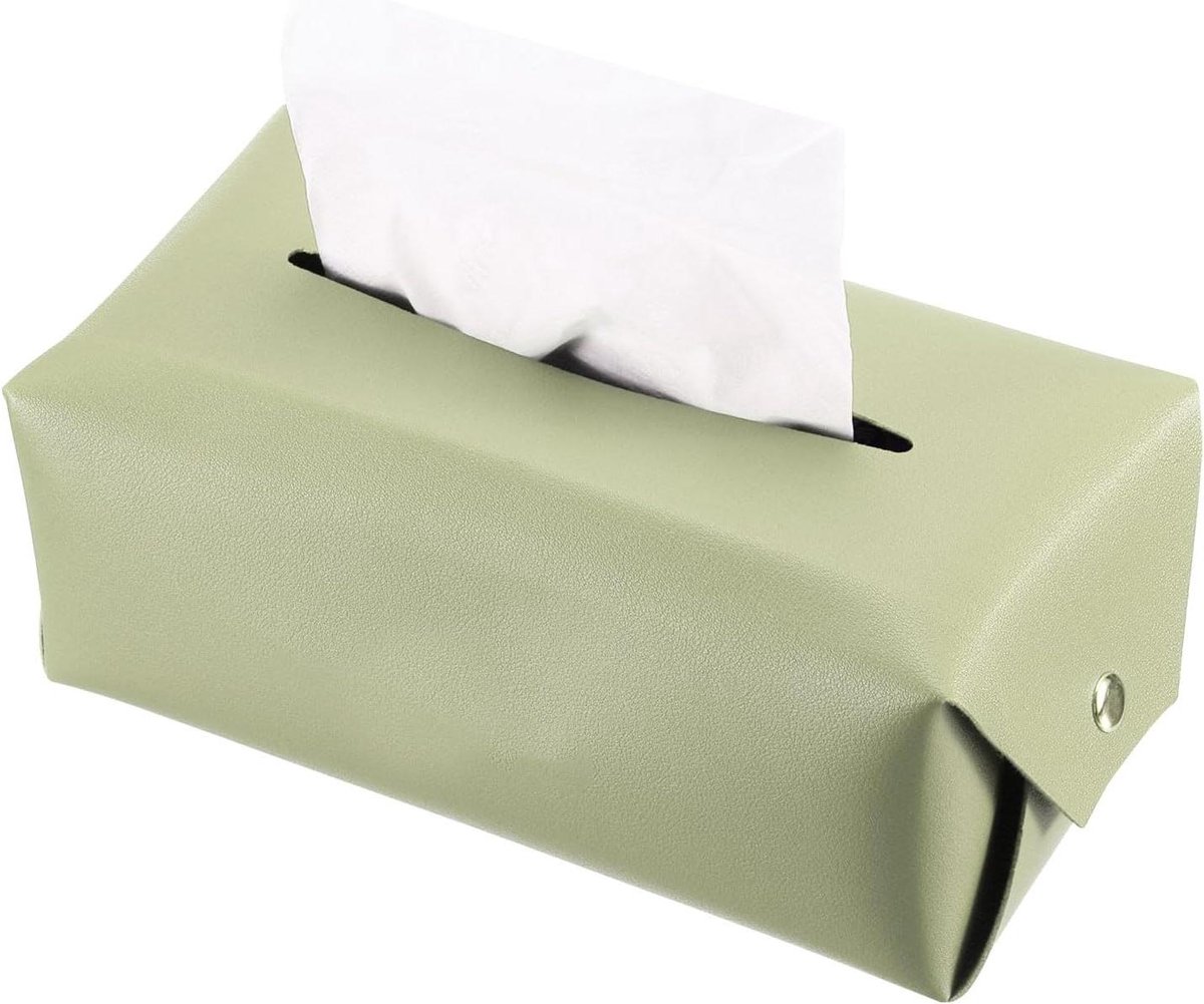 Allecta - Rechthoekige PU-lederen zakdoekhouder voor tafelblad - Praktisch en stijlvol - Lichtgroen - 22 x 12 x 8 cm.
